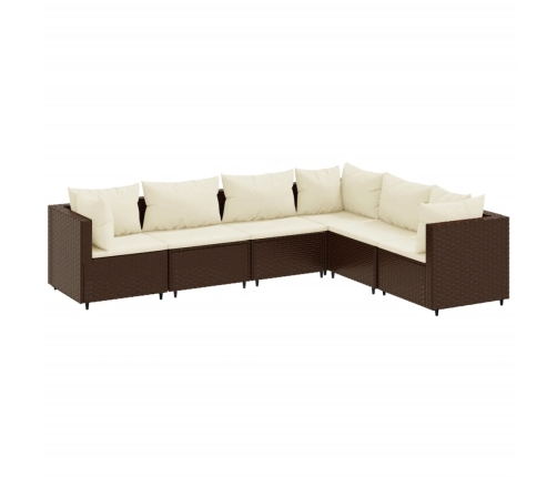 Set muebles de jardín 6 piezas y cojines ratán sintético marrón