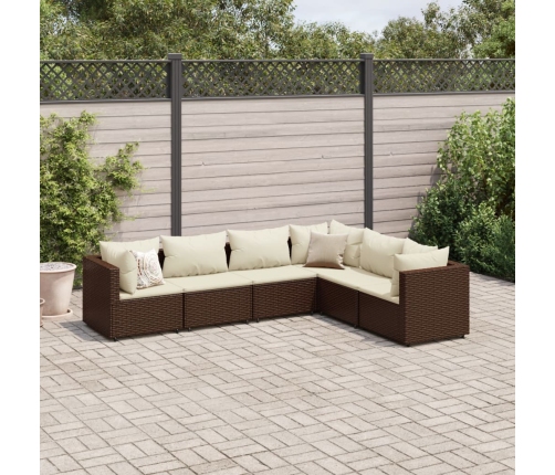 Set muebles de jardín 6 piezas y cojines ratán sintético marrón