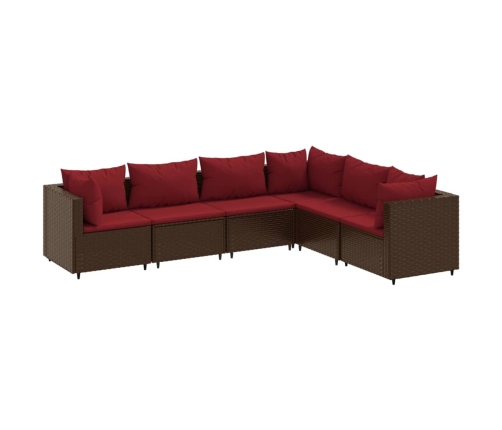 Set muebles de jardín 6 piezas y cojines ratán sintético marrón