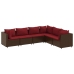 Set muebles de jardín 6 piezas y cojines ratán sintético marrón