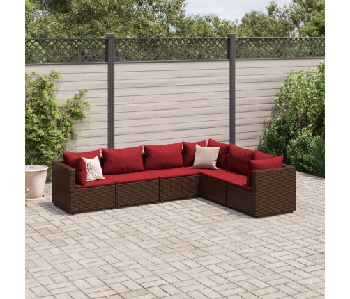 Set muebles de jardín 6 piezas y cojines ratán sintético marrón