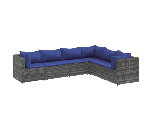 Set de muebles de jardín 6 pzas y cojines ratán sintético gris