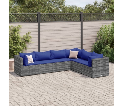 Set de muebles de jardín 6 pzas y cojines ratán sintético gris