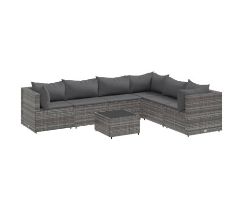 Set de muebles de jardín 7 pzas y cojines ratán sintético gris