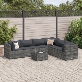 Set de muebles de jardín 7 pzas y cojines ratán sintético gris