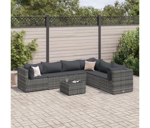 Set de muebles de jardín 7 pzas y cojines ratán sintético gris