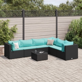 Set de muebles de jardín y cojines 7 pzas ratán sintético negro