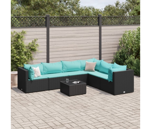 Set de muebles de jardín y cojines 7 pzas ratán sintético negro