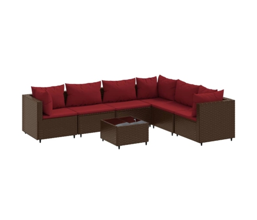 Set muebles de jardín 7 piezas y cojines ratán sintético marrón