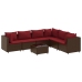 Set muebles de jardín 7 piezas y cojines ratán sintético marrón