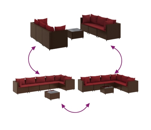 Set muebles de jardín 7 piezas y cojines ratán sintético marrón
