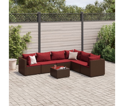 Set muebles de jardín 7 piezas y cojines ratán sintético marrón