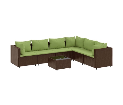 Set muebles de jardín 7 piezas y cojines ratán sintético marrón