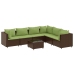 Set muebles de jardín 7 piezas y cojines ratán sintético marrón