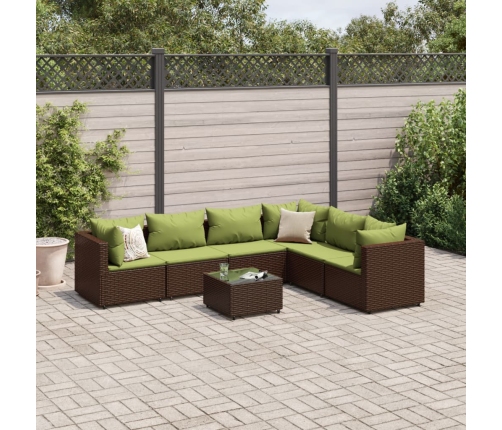 Set muebles de jardín 7 piezas y cojines ratán sintético marrón