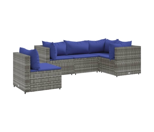 Set de muebles de jardín 5 pzas y cojines ratán sintético gris