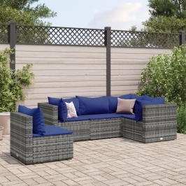 Set de muebles de jardín 5 pzas y cojines ratán sintético gris