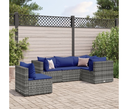 Set de muebles de jardín 5 pzas y cojines ratán sintético gris