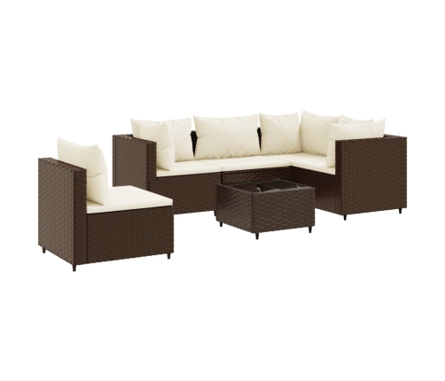 Set muebles de jardín 6 piezas y cojines ratán sintético marrón