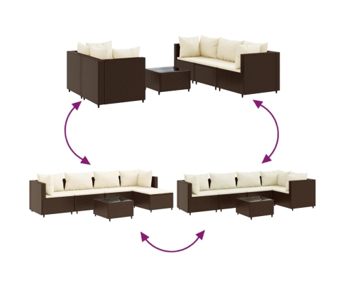 Set muebles de jardín 6 piezas y cojines ratán sintético marrón