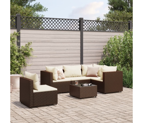 Set muebles de jardín 6 piezas y cojines ratán sintético marrón