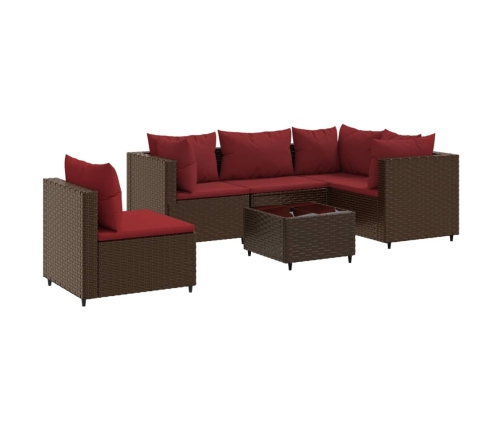 Set muebles de jardín 6 piezas y cojines ratán sintético marrón