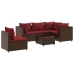 Set muebles de jardín 6 piezas y cojines ratán sintético marrón