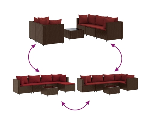 Set muebles de jardín 6 piezas y cojines ratán sintético marrón