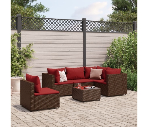 Set muebles de jardín 6 piezas y cojines ratán sintético marrón