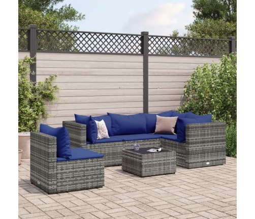 Set de muebles de jardín 6 pzas y cojines ratán sintético gris