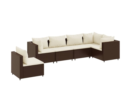 Set muebles de jardín 6 piezas y cojines ratán sintético marrón