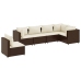 Set muebles de jardín 6 piezas y cojines ratán sintético marrón