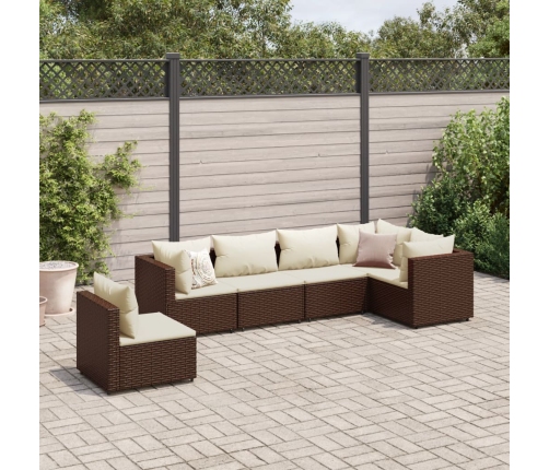 Set muebles de jardín 6 piezas y cojines ratán sintético marrón