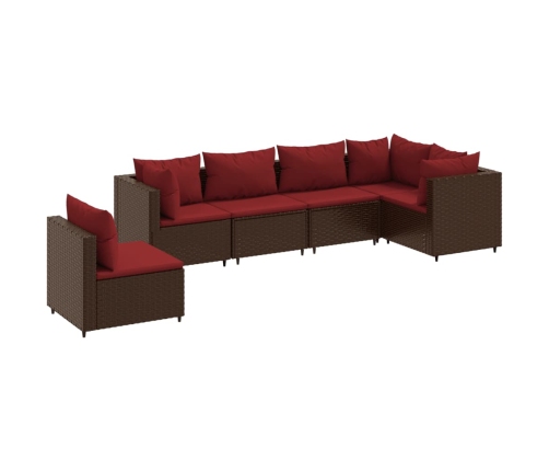 Set muebles de jardín 6 piezas y cojines ratán sintético marrón