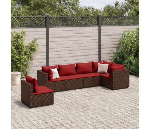 Set muebles de jardín 6 piezas y cojines ratán sintético marrón