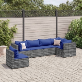 Set de muebles de jardín 6 pzas y cojines ratán sintético gris