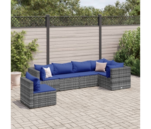 Set de muebles de jardín 6 pzas y cojines ratán sintético gris