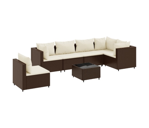 Set muebles de jardín 7 piezas y cojines ratán sintético marrón