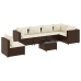 Set muebles de jardín 7 piezas y cojines ratán sintético marrón