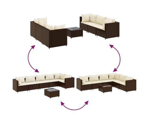 Set muebles de jardín 7 piezas y cojines ratán sintético marrón