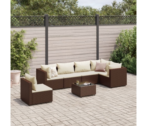 Set muebles de jardín 7 piezas y cojines ratán sintético marrón