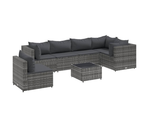 Set de muebles de jardín 7 pzas y cojines ratán sintético gris