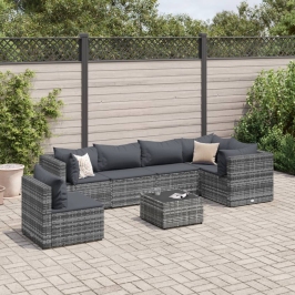 Set de muebles de jardín 7 pzas y cojines ratán sintético gris