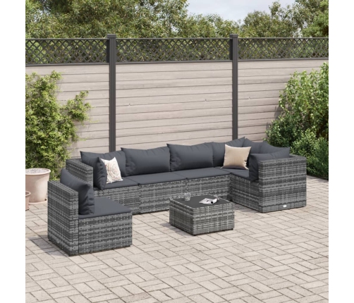 Set de muebles de jardín 7 pzas y cojines ratán sintético gris