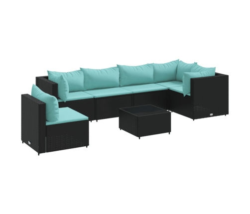 Set de muebles de jardín y cojines 7 pzas ratán sintético negro