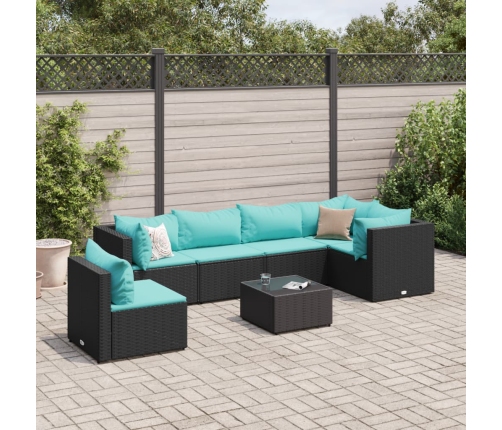 Set de muebles de jardín y cojines 7 pzas ratán sintético negro