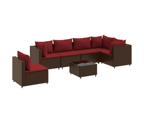 Set muebles de jardín 7 piezas y cojines ratán sintético marrón