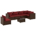 Set muebles de jardín 7 piezas y cojines ratán sintético marrón