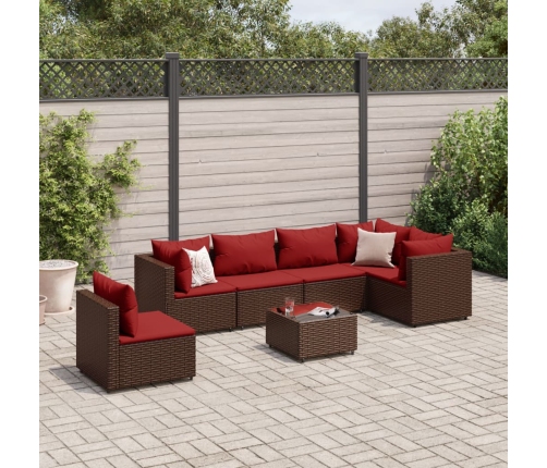 Set muebles de jardín 7 piezas y cojines ratán sintético marrón