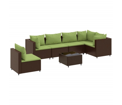 Set muebles de jardín 7 piezas y cojines ratán sintético marrón